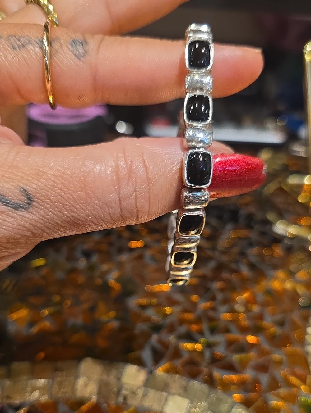 Source Unknown Silver Bracelet with Black Onyx Links